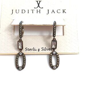 Judith Jack Sterling Silver Swarovski silver Tone Marcasite Pierced Earrings NEW